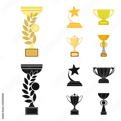 Gold Cup cartoon,black icons in set collection for design. Winners Cup vector symbol stock web illustration.