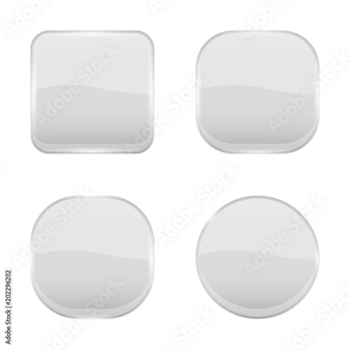 White glass buttons. 3d icons