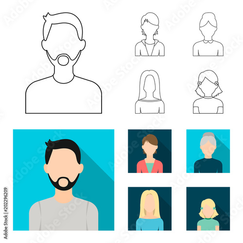 A man with a beard and mustache, a red-haired girl, an old woman, a blonde.Avatar set collection icons in outline,flat style vector symbol stock illustration web.