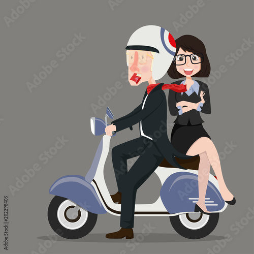 Guy with a girl riding on a  scooter