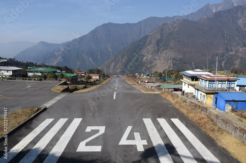 Short runway of Lukla Airport, Lukla, Nepal photo