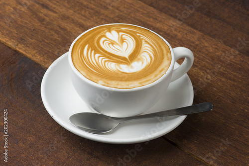 latte art with wood background