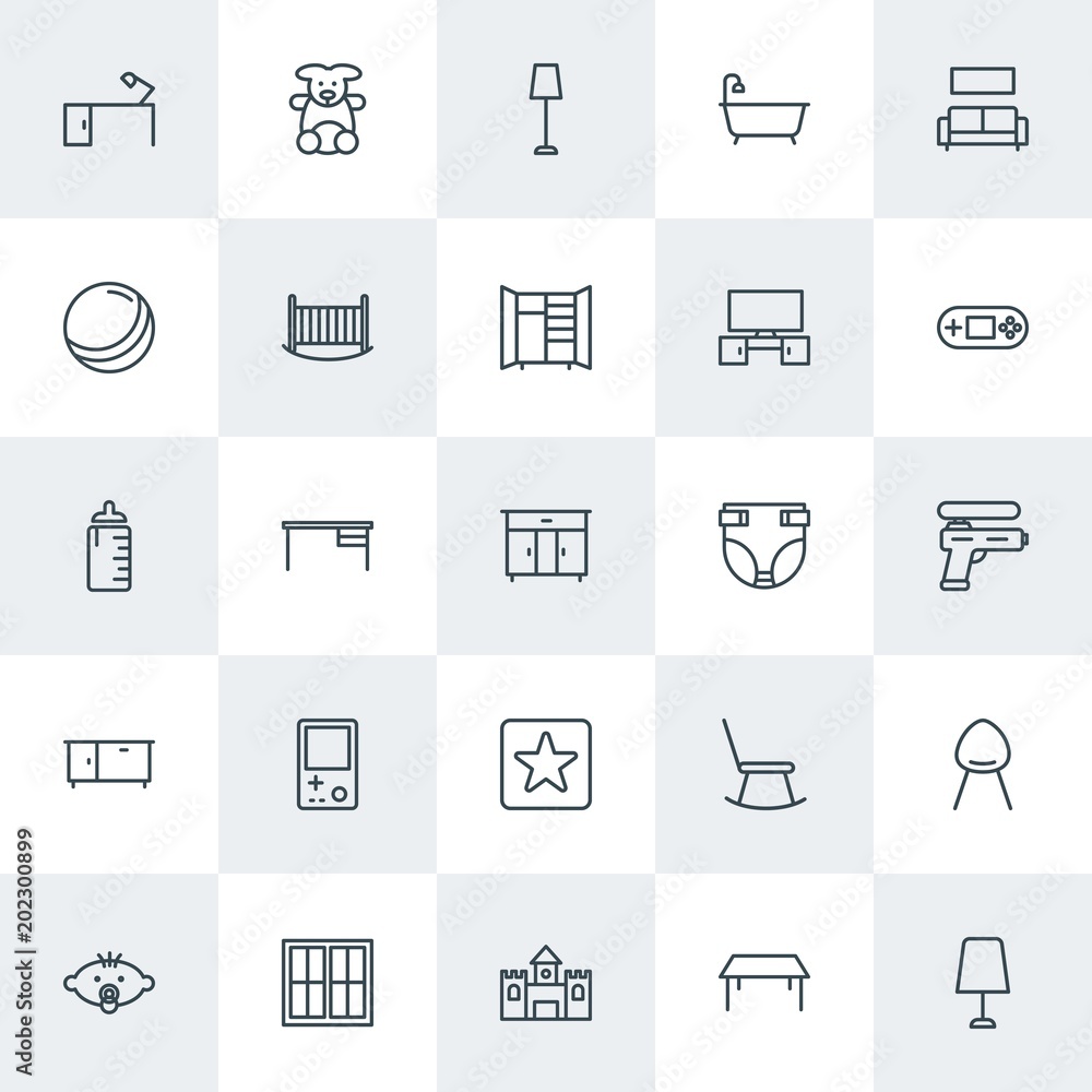 Modern Simple Set of furniture, kids and toys Vector outline Icons. Contains such Icons as desk, chair, dark, relax, kid, interior and more on white background. Fully Editable. Pixel Perfect. Modern Simple Set of furniture, kids and toys Vector outline Icons. Contains such Icons as desk, chair, dark, relax, kid, interior and more on white background. Fully Editable. Pixel Perfect.