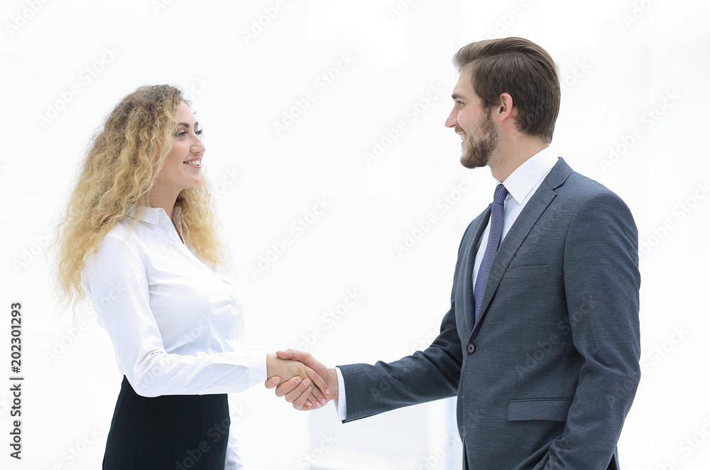 handshake of a businessman and business woman. handshake of a businessman and business woman.