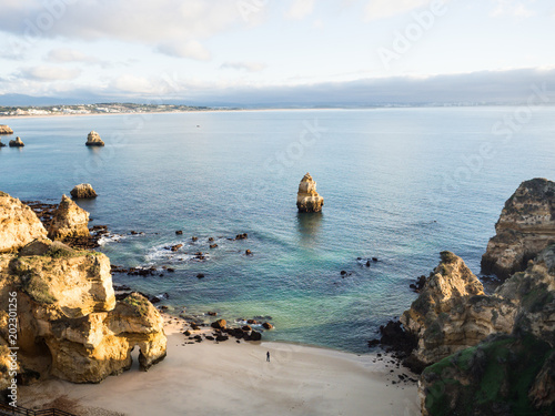 Algarve Portugal Beautiful Scenic Camilo Beach Sunset Scene Panorama at Praia da Camilo nearby Lagos