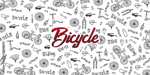 Doodle vector illustration of bicycle. Concept of biking lifestyle and adventure for web banners  printed materials