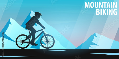 Mountain biking. Downhill bike. Sport banner, active lifestyle. Vector illustration