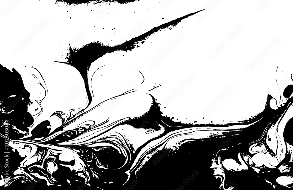Naklejka premium Black and white liquid texture. Watercolor hand drawn marbling illustration. Abstract vector background. Monochrome marble pattern