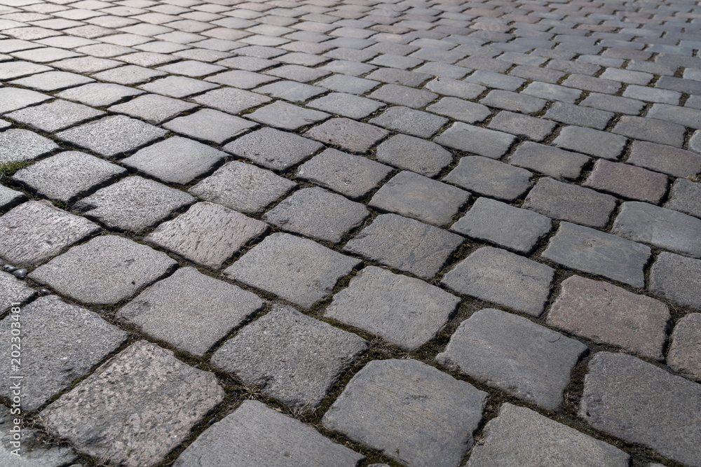 closeup of a cobblestone road for backgrounds
