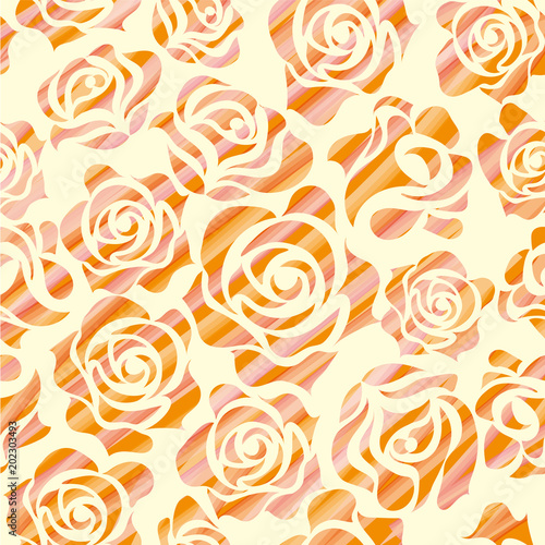バラのイラスト（筆タッチ　オレンジ）｜薔薇の模様の連続柄｜シームレスデザイン｜背景イラスト

