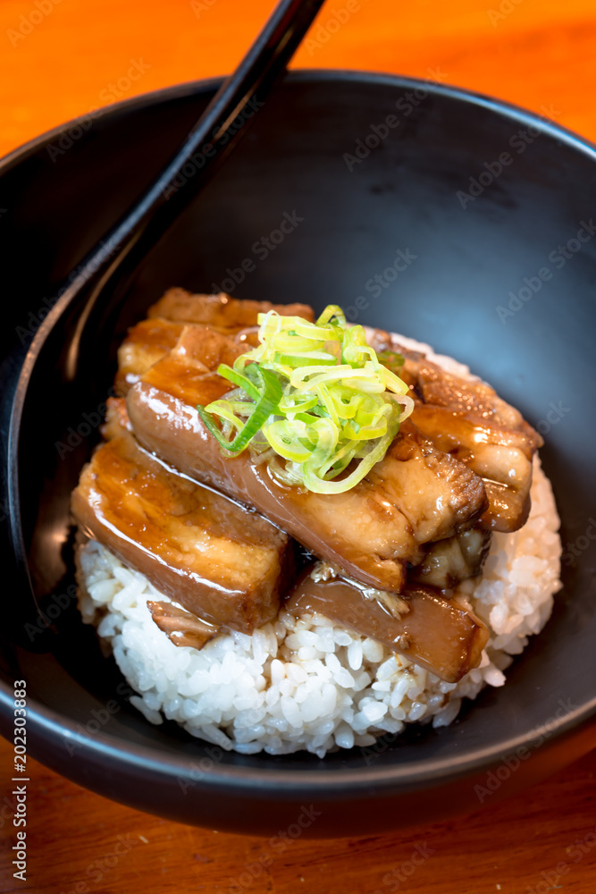 Buta Kakuni Donburi, Japanese braised pork belly with rice Buta Kakuni Donburi, Japanese braised pork belly with rice