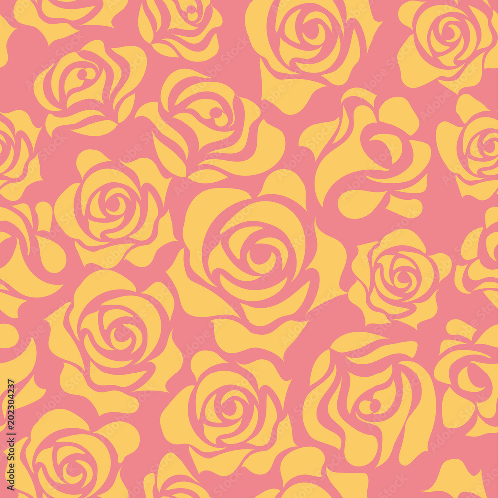 バラのイラスト オレンジ 薔薇の模様の連続柄 シームレスデザイン 背景イラスト Stock Vector Adobe Stock