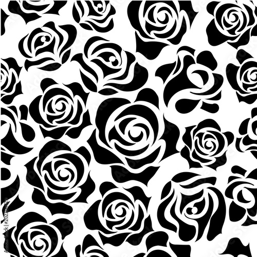 バラのイラスト（モノクロ）｜薔薇の模様の連続柄｜シームレスデザイン｜背景イラスト
