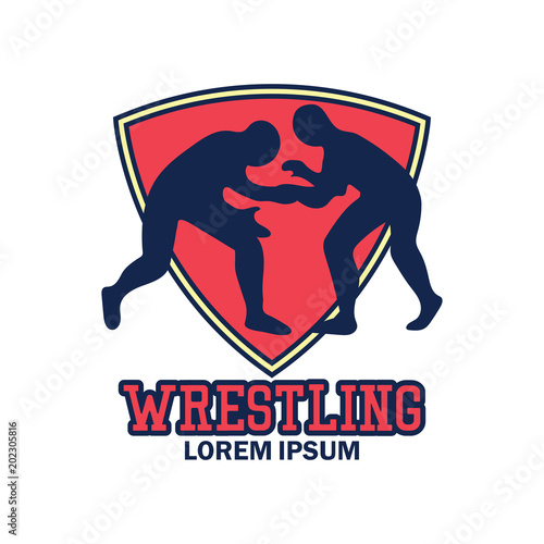 wrestling logo with text space for your slogan / tag line, vector illustration