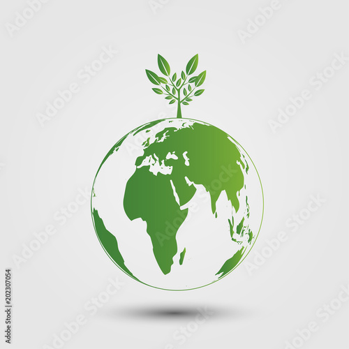 Ecology,tree on earth cities help the world with eco-friendly concept ideas.vector illustration