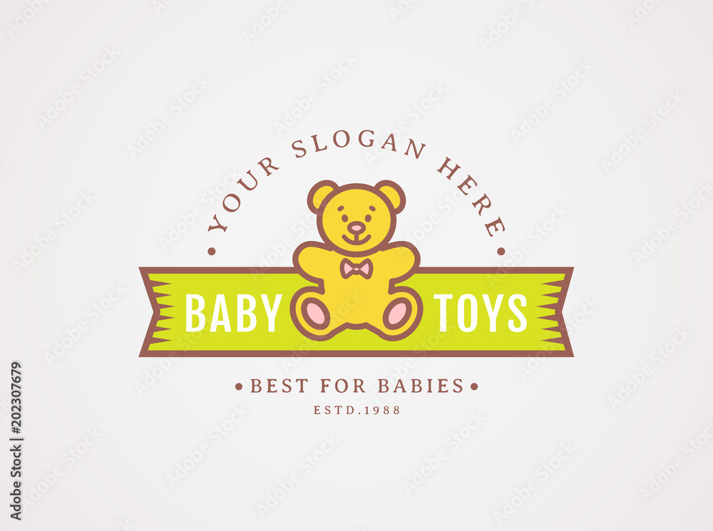 Teddy bear logo. Vector symbol for baby toys store. Teddy bear logo. Vector symbol for baby toys store.