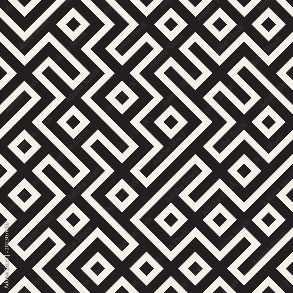 Stylish lines lattice. Ethnic monochrome texture. Abstract geometric background design. Vector seamless pattern. Stylish lines lattice. Ethnic monochrome texture. Abstract geometric background design. Vector seamless pattern.