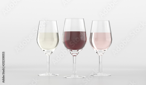 Glasses With Different Type Of Wine On White Background