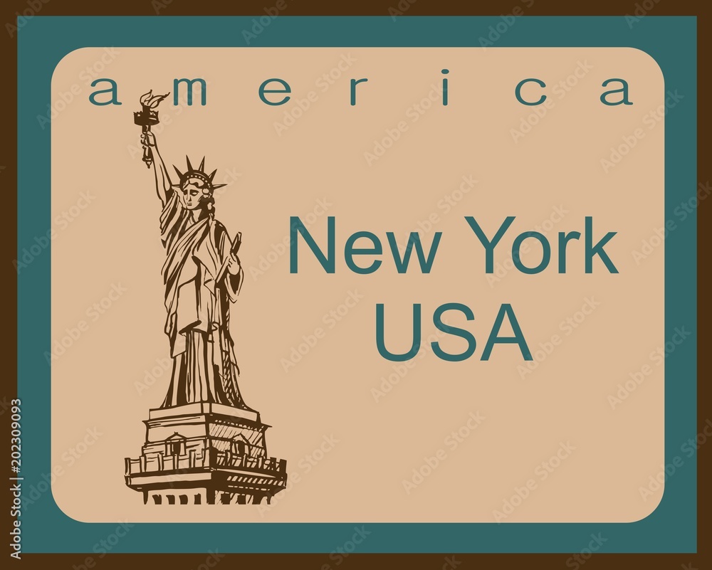 Fototapeta premium Travel. a trip to the United States. The city of new York. Sketch. Statue of Liberty. The design concept for the tourism industry. Vector illustration.