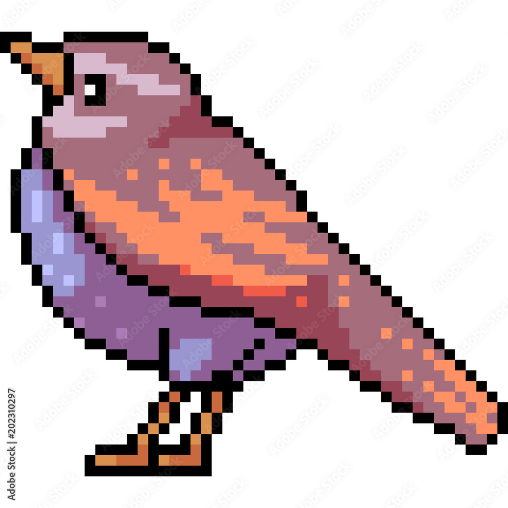vector pixel art bird fat