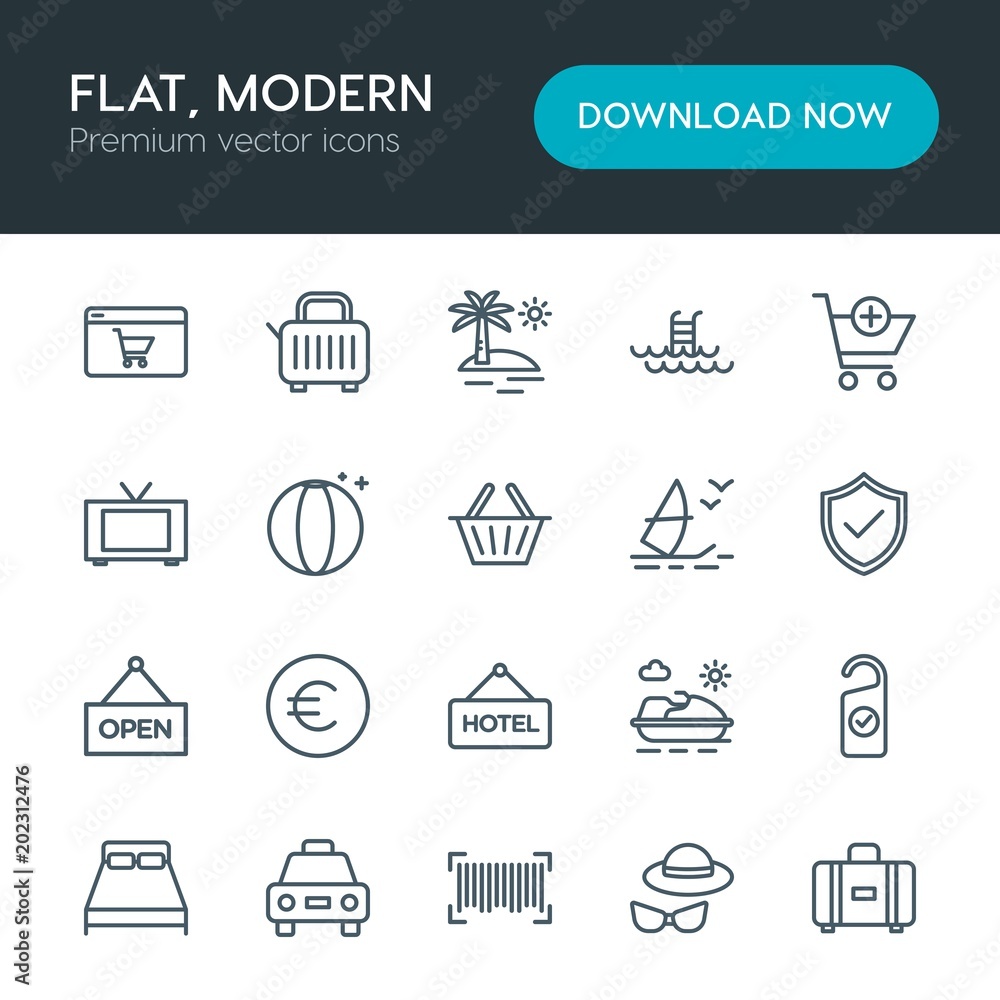 Modern Simple Set of hotel, shopping, travel Vector outline Icons. Contains such Icons as luggage, breakfast, motel, island, summer, web and more on white background. Fully Editable. Pixel Perfect Modern Simple Set of hotel, shopping, travel Vector outline Icons. Contains such Icons as luggage, breakfast, motel, island, summer, web and more on white background. Fully Editable. Pixel Perfect