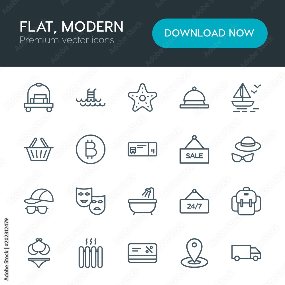 Modern Simple Set of hotel, shopping, travel Vector outline Icons. Contains such Icons as cuisine, bag, rucksack, luggage, beach, time and more on white background. Fully Editable. Pixel Perfect Modern Simple Set of hotel, shopping, travel Vector outline Icons. Contains such Icons as cuisine, bag, rucksack, luggage, beach, time and more on white background. Fully Editable. Pixel Perfect