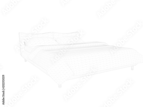 3d rendering of a lined bed on a white background