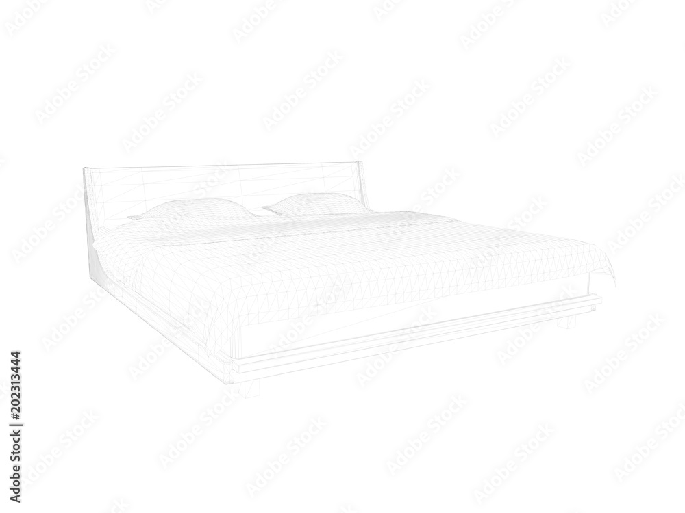 3d rendering of a lined bed on a white background
