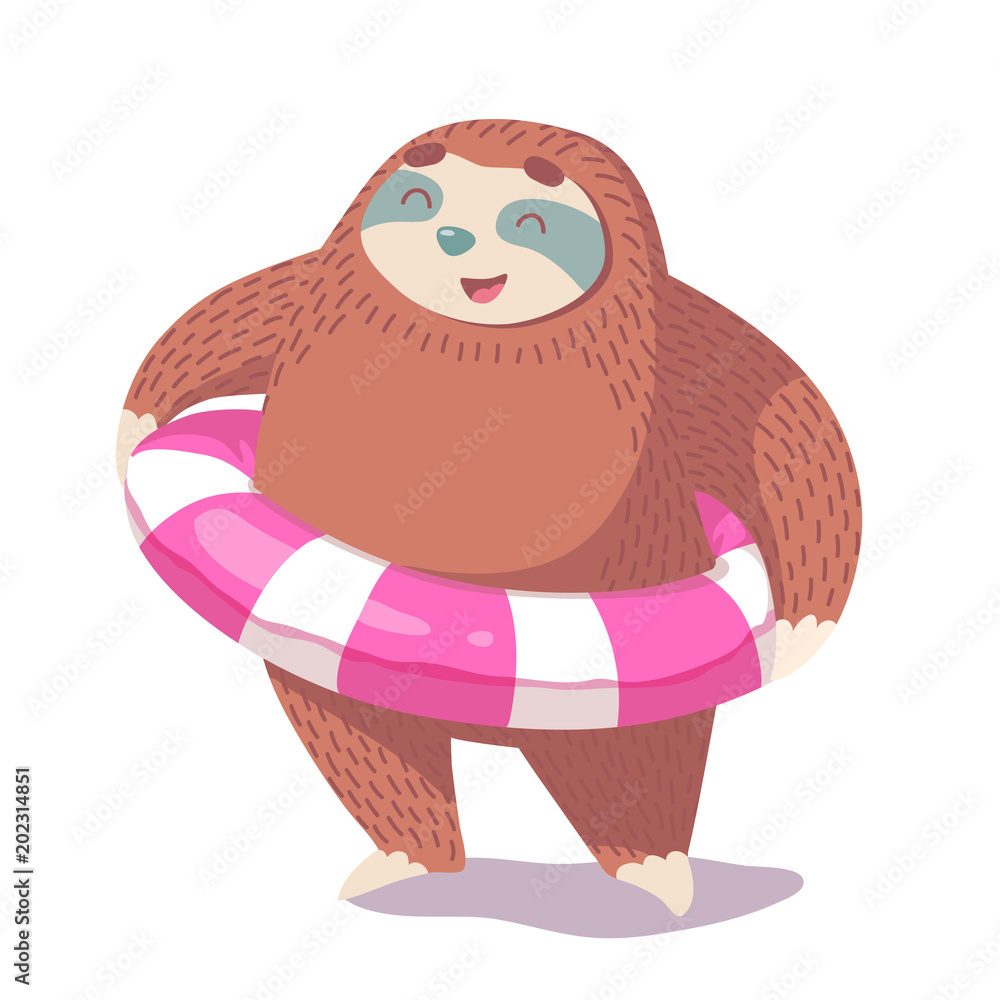cute hand drawn cartoon vector sloth in inflatable tube . colorful animal  illustration Stock Vector | Adobe Stock