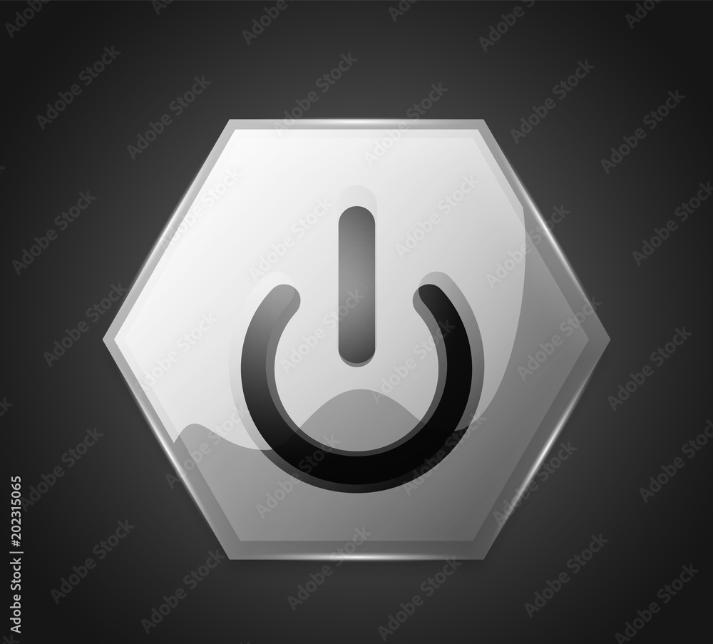Glass transparent effect power start button, on off icon, vector UI or app symbol design Glass transparent effect power start button, on off icon, vector UI or app symbol design