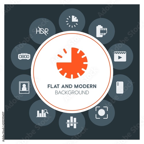 charts, video, photos, time Infographic Circle fill Icons Set. Contains such Icons as  business,  website,  elements,  background,  pattern,  banner,  slider and more. Fully Editable. Pixel Perfect