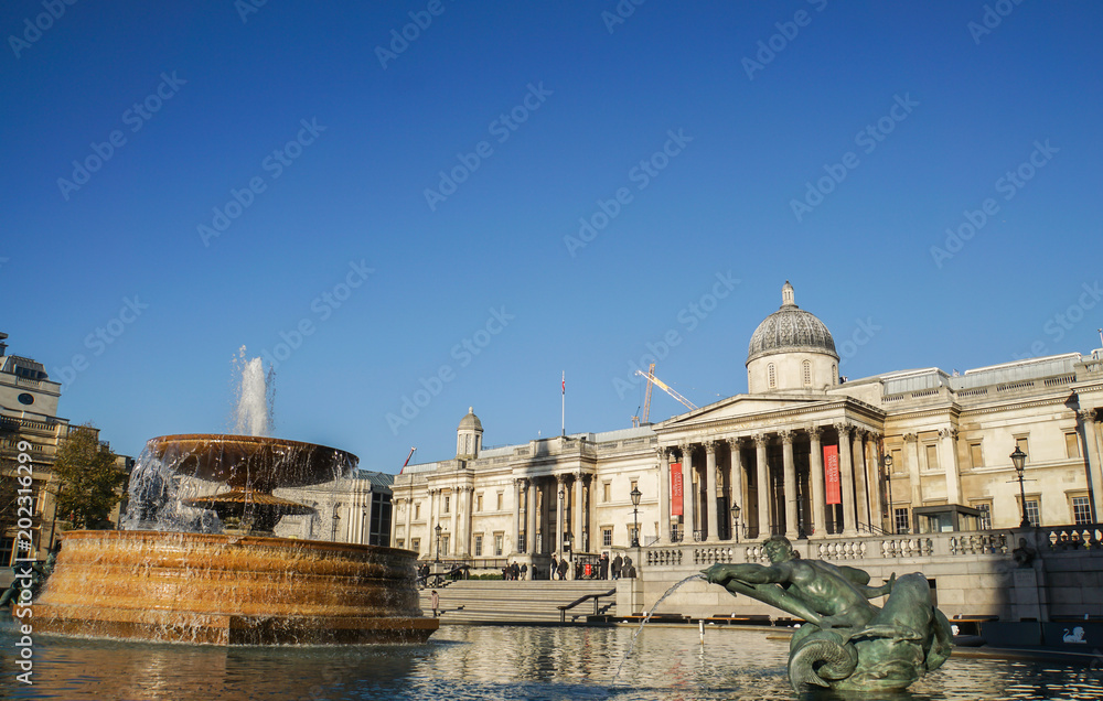 London  UK - November 18 2018 -fountain in front of National Gallery