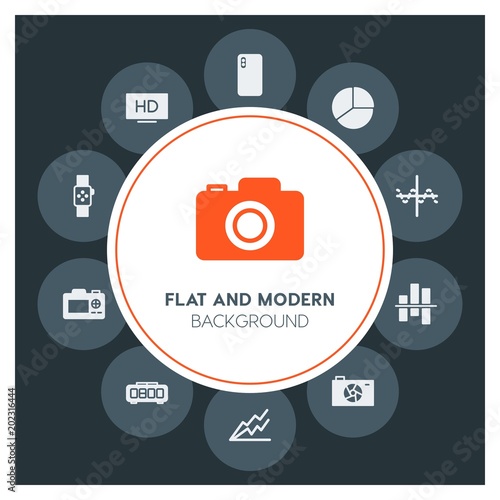 charts, video, photos, time Infographic Circle fill Icons Set. Contains such Icons as  business,  website,  elements,  background,  pattern,  banner,  slider and more. Fully Editable. Pixel Perfect