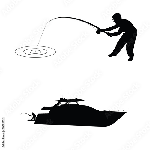 fisherman silhouette with boat