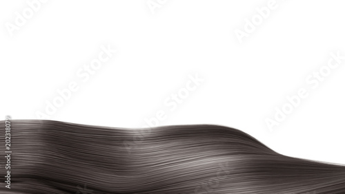Black Hair isolated over white background Shiny Healthy colored hair lock closeup 3d render