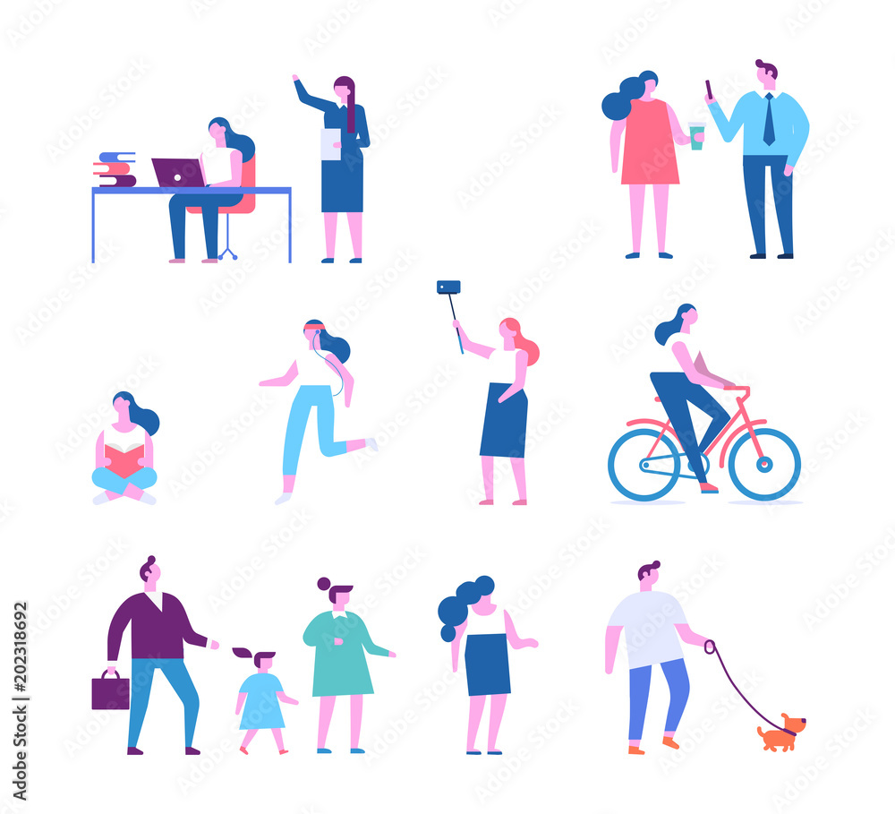 Different people characters. Flat vector illustration isolated on white.
