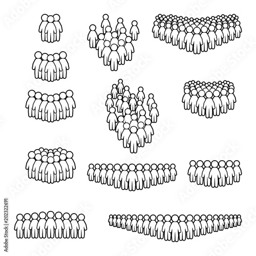 Crowd thin line icon set. People outline icon set. Vector.
