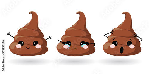 Set of shit icons, smiling faces, symbol, emoji, emoticons, vector illustration.