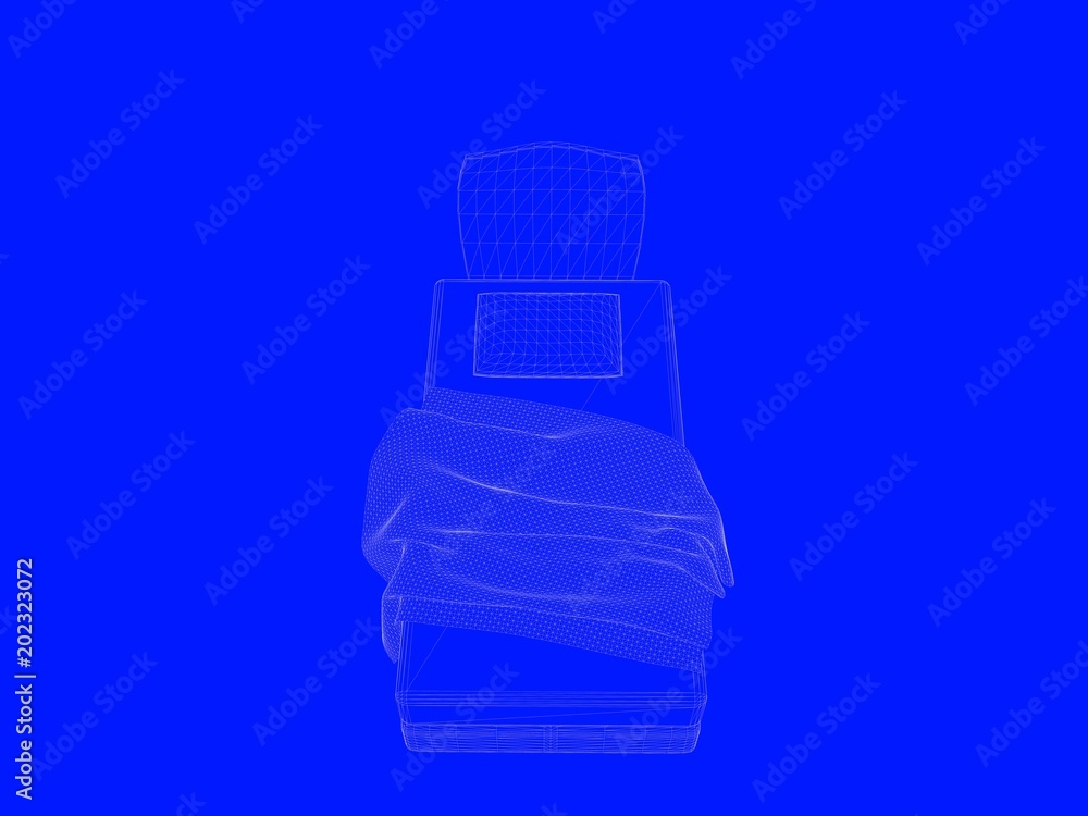 3d rendering of a bed blueprint as lines on a blue background 3d rendering of a bed blueprint as lines on a blue background