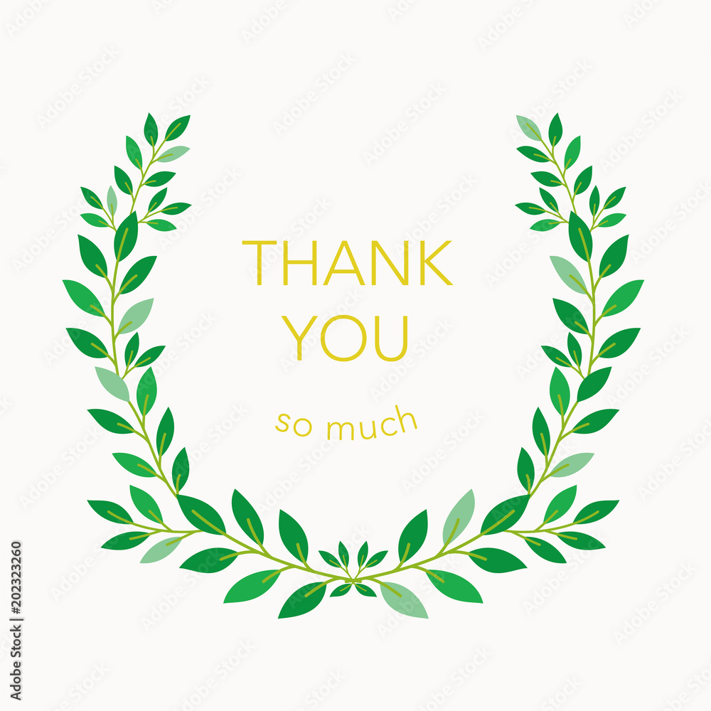 Thank you card design with green leaves Stock Vector | Adobe Stock