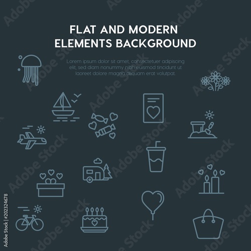 travel, valentine outline vector icons and elements background concept on dark background.Multipurpose use on websites, presentations, brochures and more