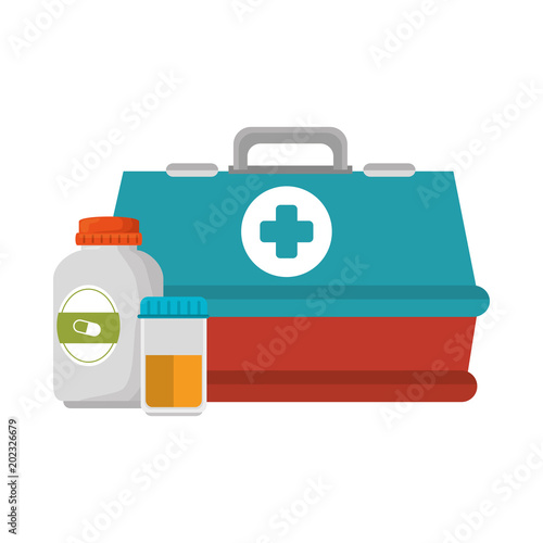 medical box with bottles drugs vector illustration design