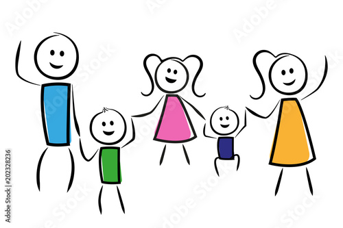 Familie springt Hand in Hand in die Luft