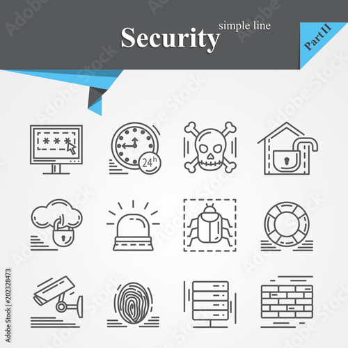 Security outline icon set isolated