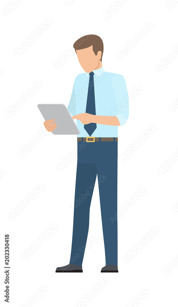 Businessman Looking at Tablet Vector Illustration Businessman Looking at Tablet Vector Illustration