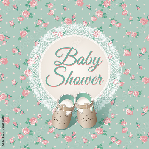 Baby  shower card. Arrival card with place for your text. Green