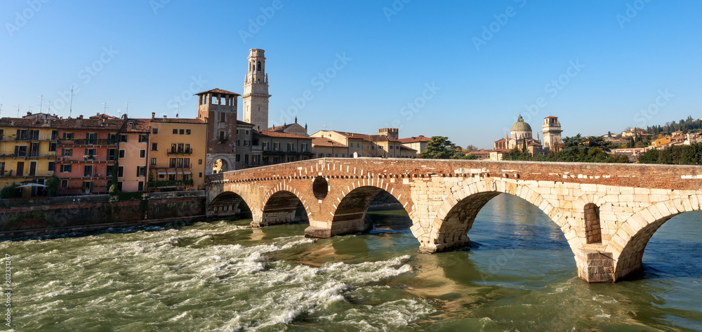 Verona Italy - Ponte Pietra and Adige River