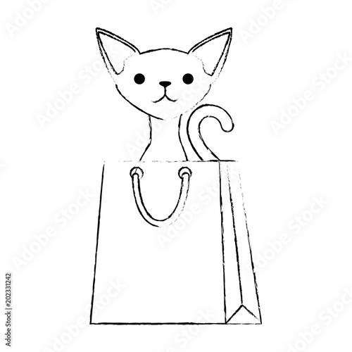 cute cat mascot in shopping bag character vector illustration design