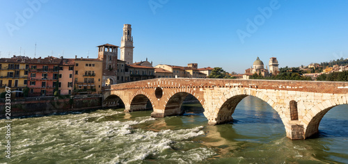 Verona Italy - Ponte Pietra and Adige River