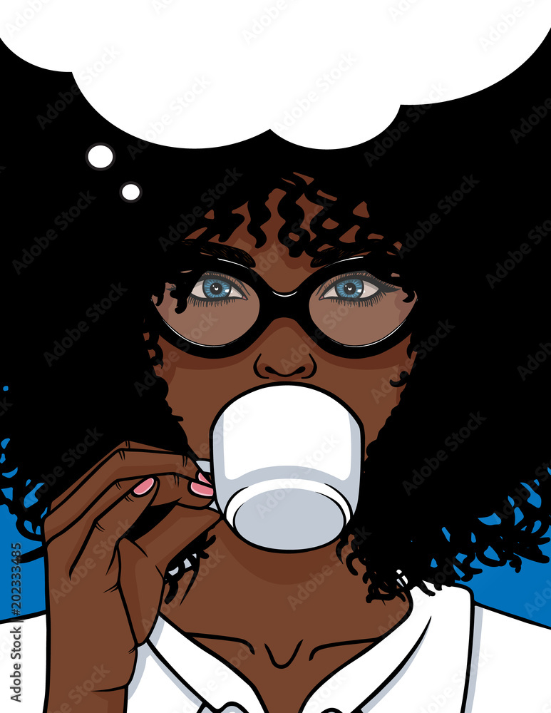 Φωτογραφία Vector illustration of African American type woman face with glasses and curly hair
